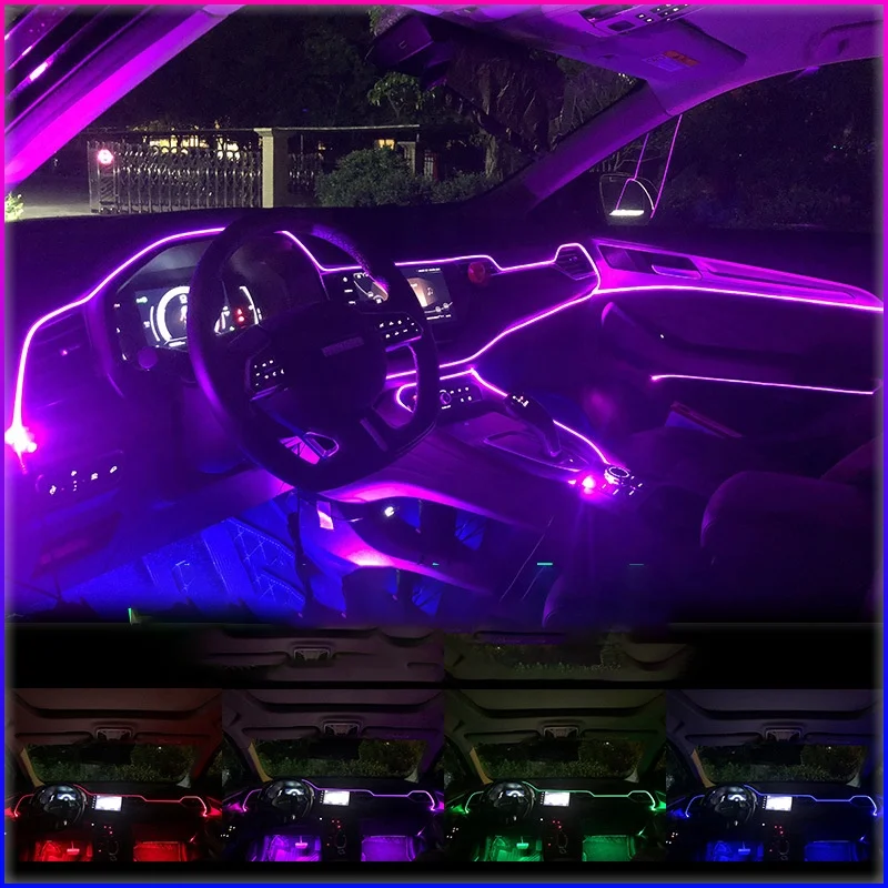 
RGB Car LED Interior Strip Lights Sound Active Automobile Atmosphere Ambient Lighting Kit Wireless APP Control 