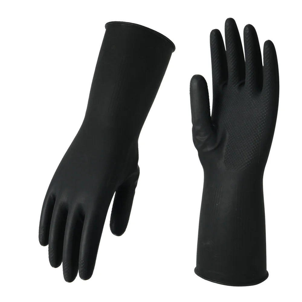 Thickened Black Protective Acid -alkali Latex Rubber Industrial Gloves