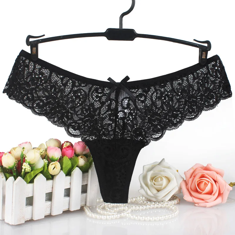 
XZ New Thong lady sexy low waist T pants high grade transparent lace hollowed out underwear girl triangle pure cotton crotch 