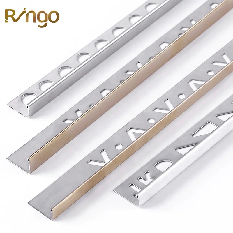 Foshan Ringo Wholesale Factory Large Stock Metal Wall Strips Stainless Steel Edging Protection Tile Trim Corner