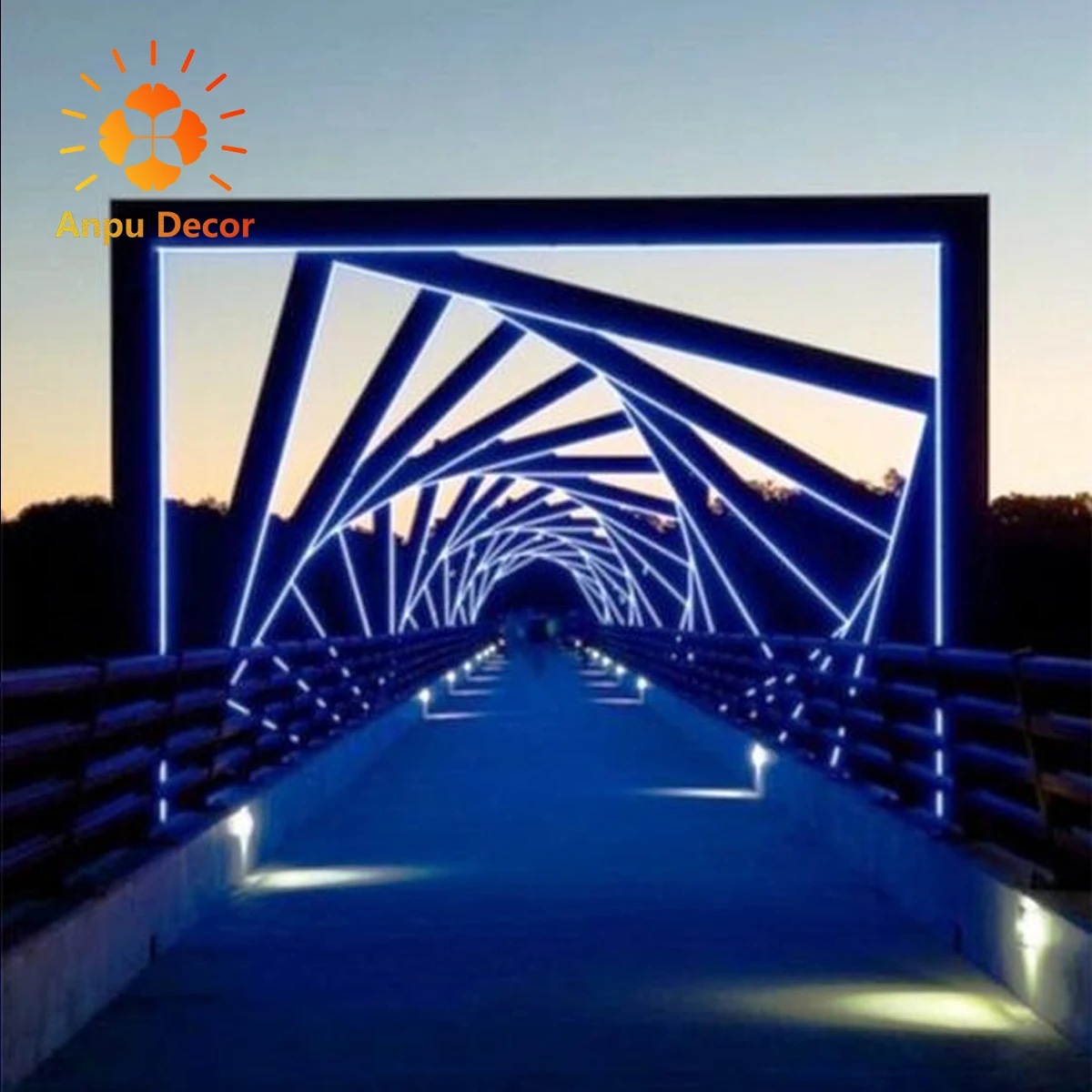outdoor Christmas Holiday Illuminated Tunnel Lights Geometric Metal Arch Door Tunnel background road guide for event