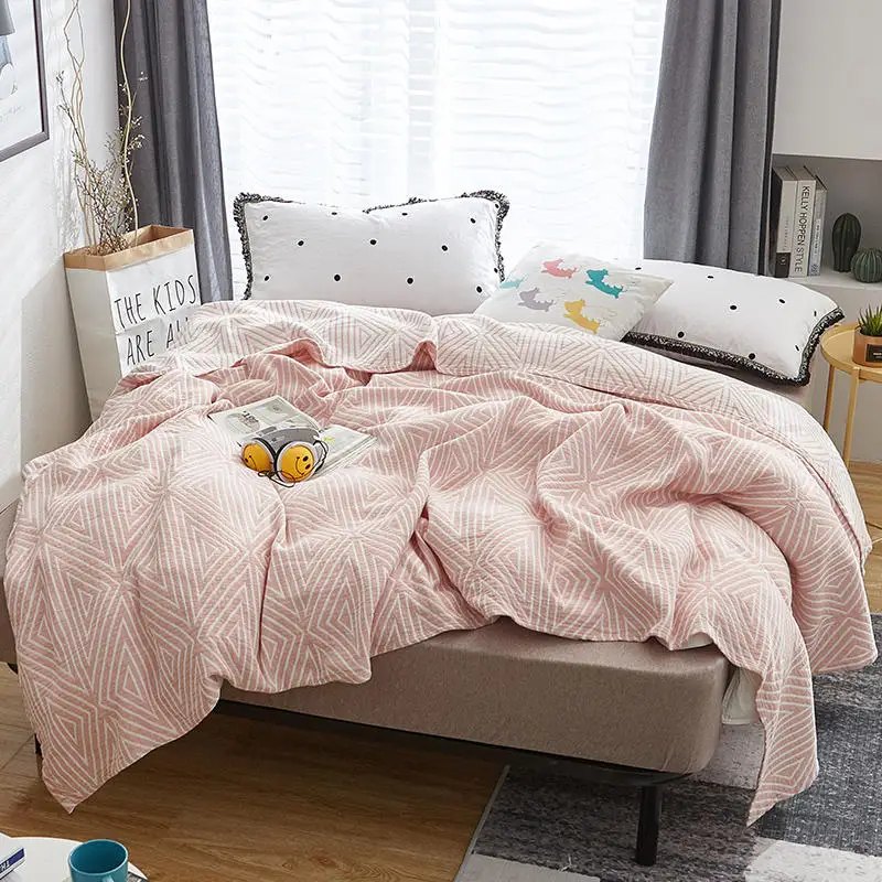 Cozy Soft Multilayer Gauze Blanket 100% Cotton Yarn Dyed Thin Quilt Summer Woolen blanket