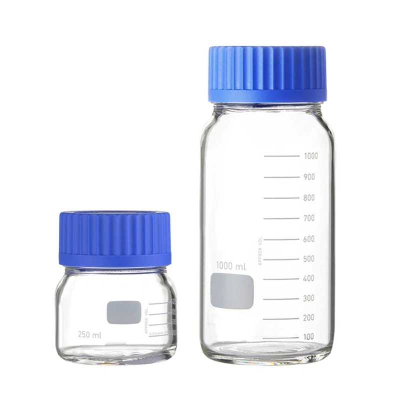 GL80 lab wide mouth borosilicate 3.3 glass jar pyrex chemical biochemistry media storage reagent glass bottle 500mL 1000mL