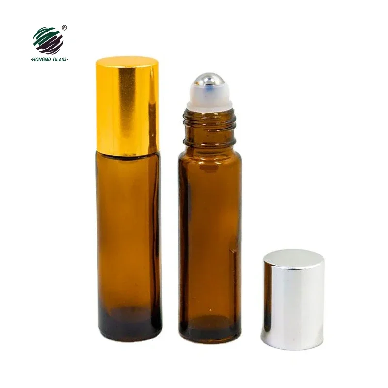 Stock clear amber frosted 10ml 10 ml perfume essential oil amber glass roller bottle roll on perfume bottle for oil