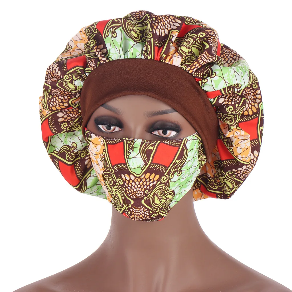  Turban Hat African Pattern Multicolor Night Cap Fashion Mask Set Ladies