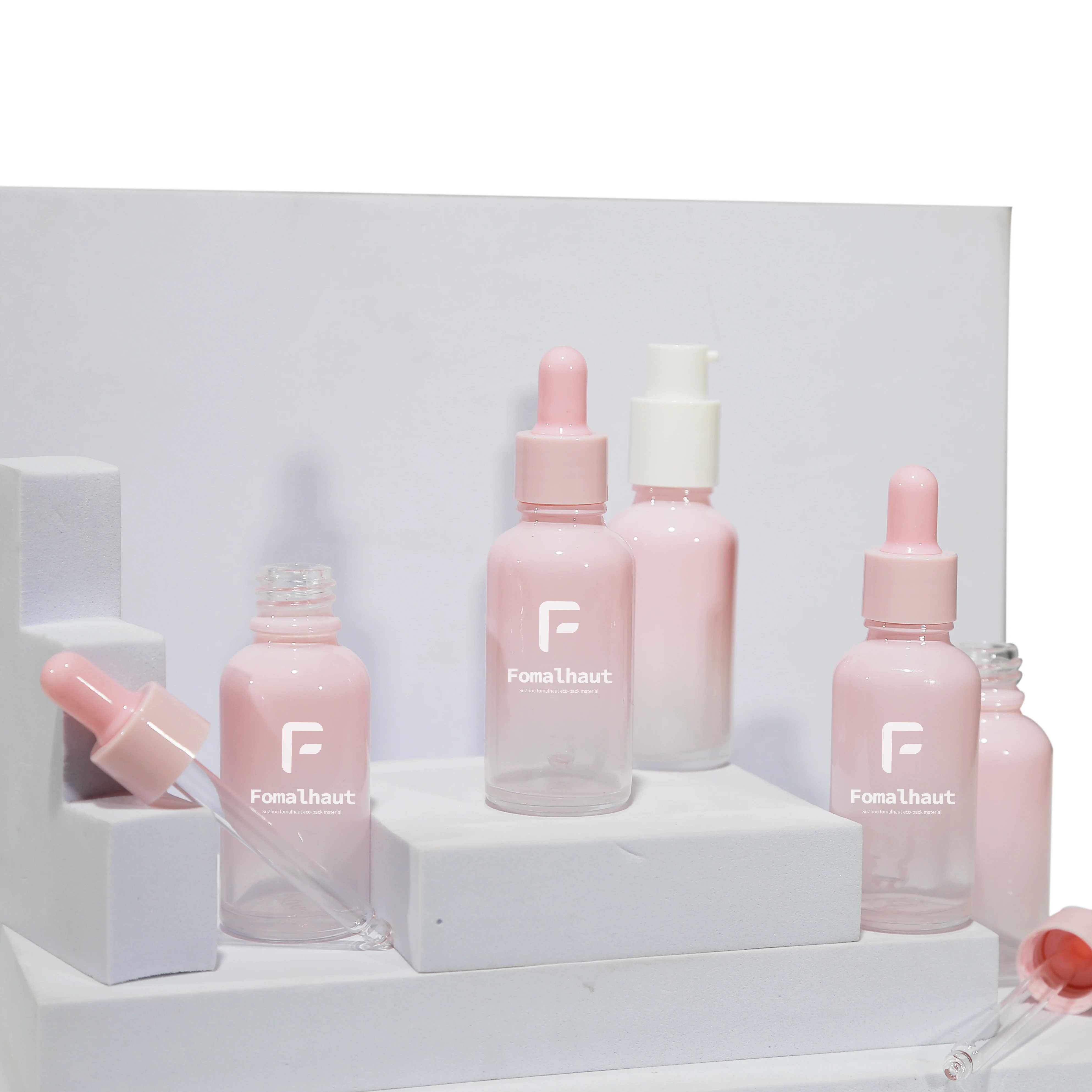 Fomalhaut  2023 latest product 15ml 30ml 50ml  gradient pink luxury cute glass dropper bottle for serum