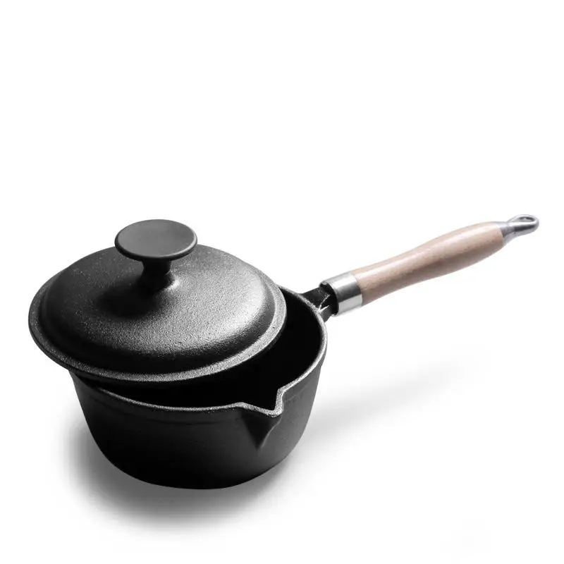 MU High Quality Non Stick Cookware Pots And Pans Milk Soup Pots Cast Iron Sauce Pan With Wood Handle