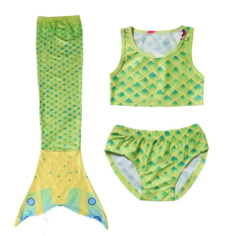 LQSZ 2022 Green Little Girls Kids Suspender Cute Mermaid Sexy Bikini Three Pieces Custom Swimwear & Beachwear With Accessories