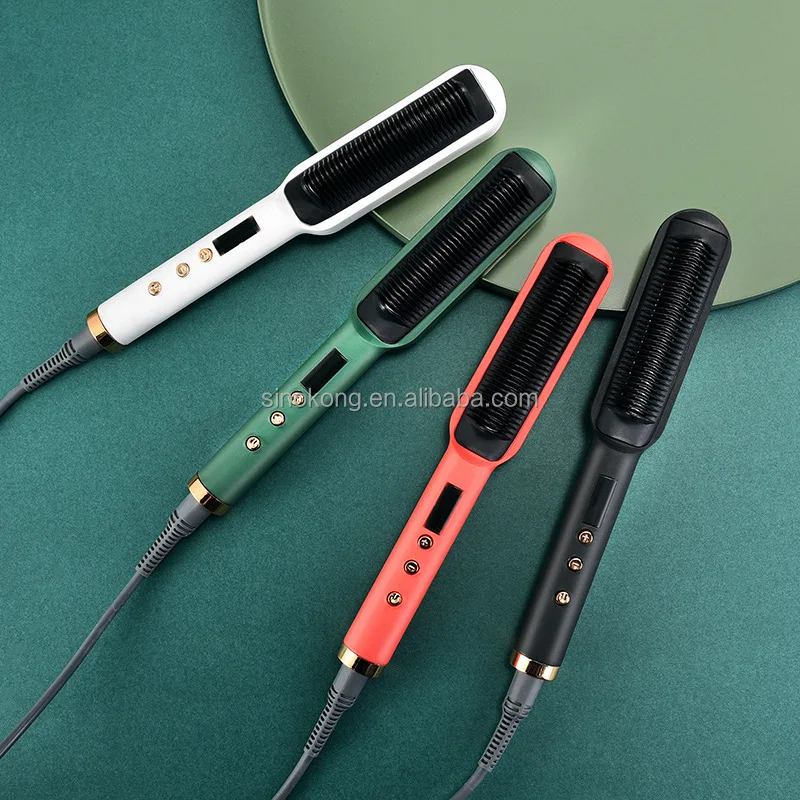 Wholesale 2 In1 Hair Straightener Comb Electric Anion Ceramic Straightening Brush LED Display Portable Anion Straight comb
