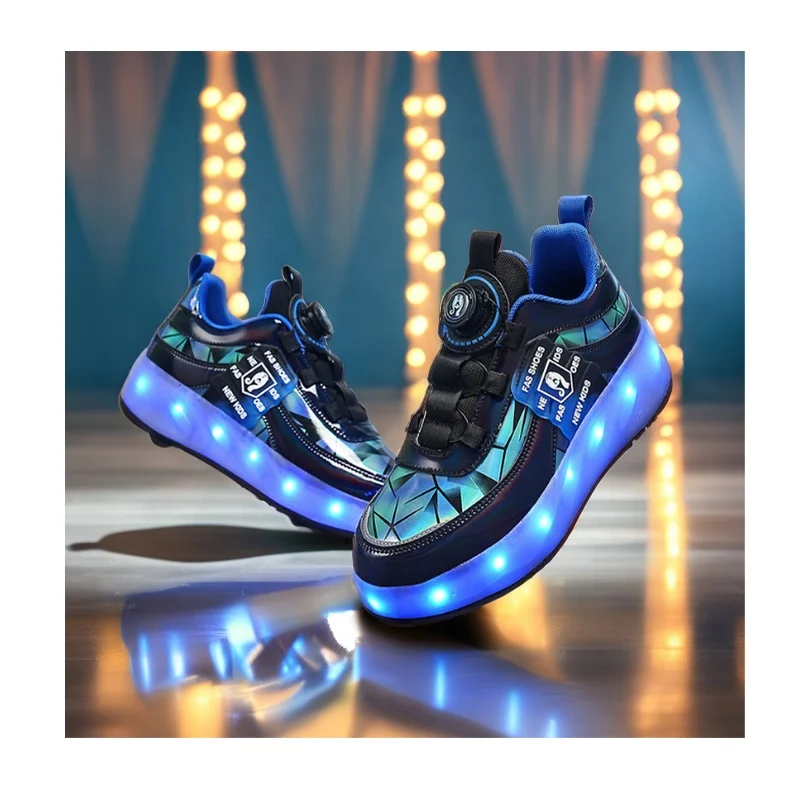 Wholesale Custom Roller Shoes Big Boy Girl LED Light up Fashion Wheels Sport Sneakers for Christmas Birthday Gift EU Size 39 40