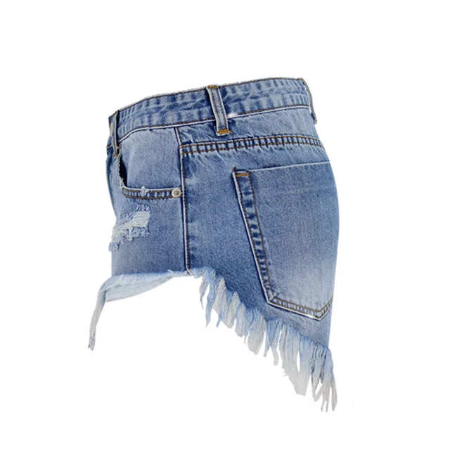 Fashion high waist jeans washed raw edge ripped sexy women denim short