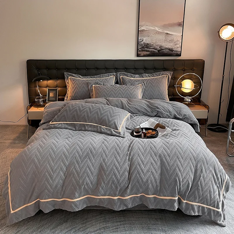 Woven corduroy coral fleece flannel bedding 100% cotton solid color plain velvet bed sheet