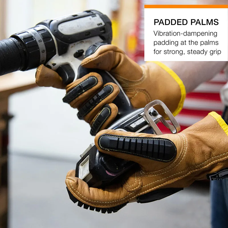 Heavy Duty Oil Resistant Protective Yellow White Impact Cotton Double Palm Oil Field Work Hand Durable Gloves Goat Skin Leather