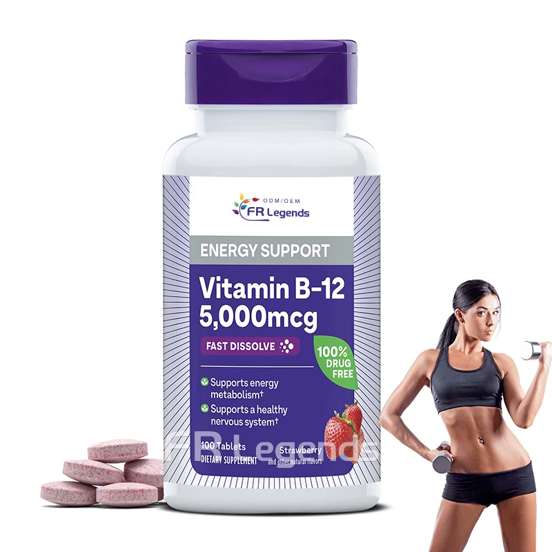 Factory Price Vitamin B12 Supplement Supports Energy Healthy Nervous System Strawberry Flavor Vitamin Tablets