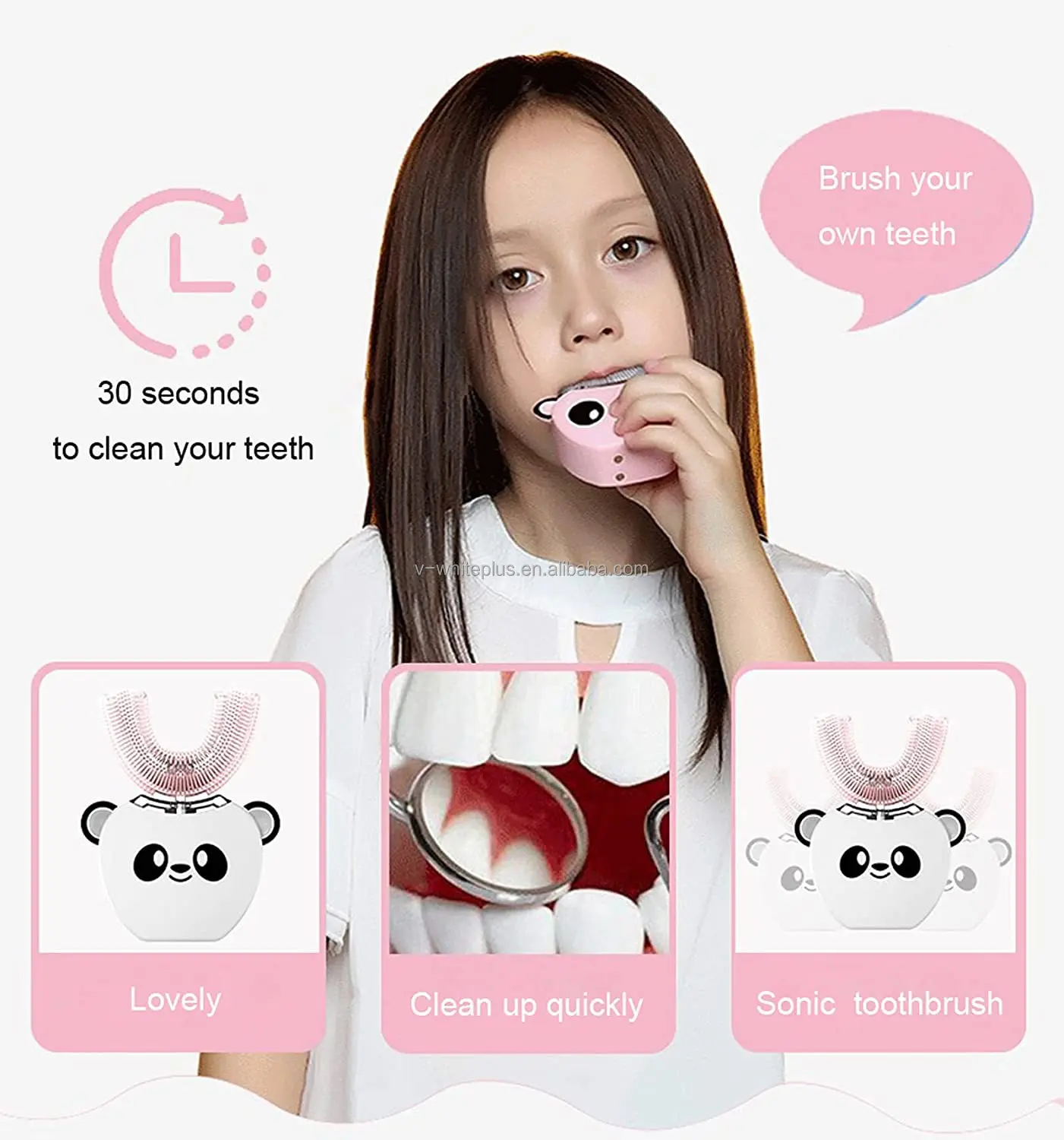 Clean room production mini rechargeable shape cute kids u shaped toothbrush