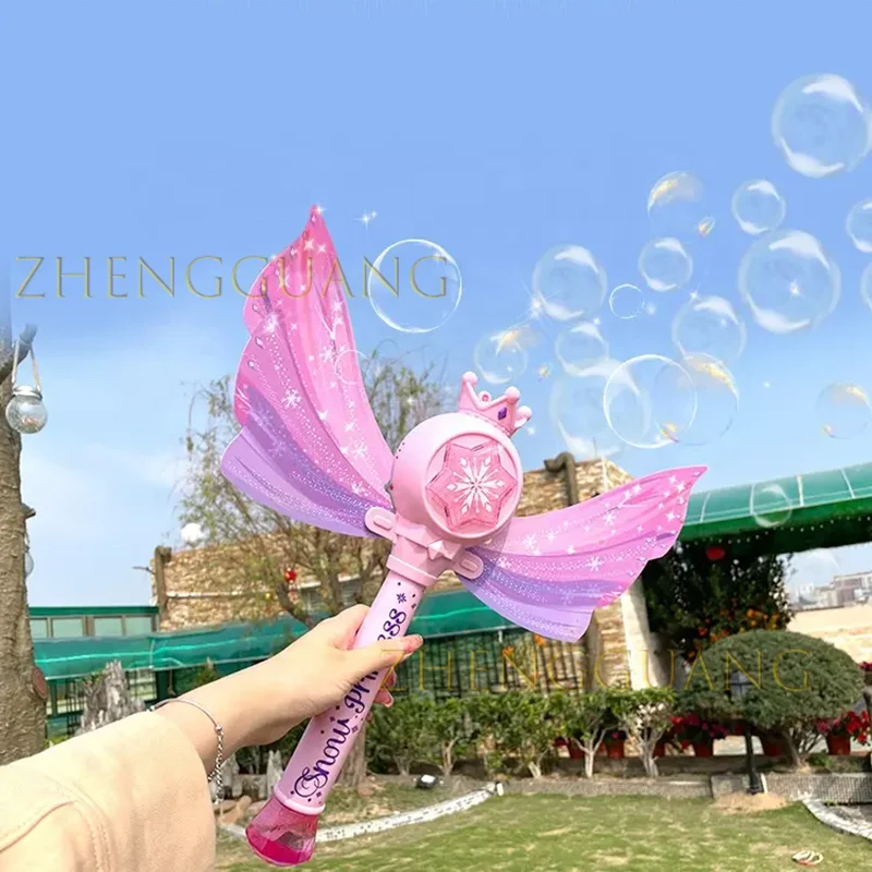 Zhengguang Toys Hot Selling Outdoor Toys Automatic Fairy Magic Wand Music Bubble Machine Maker Bubble Wand With Light