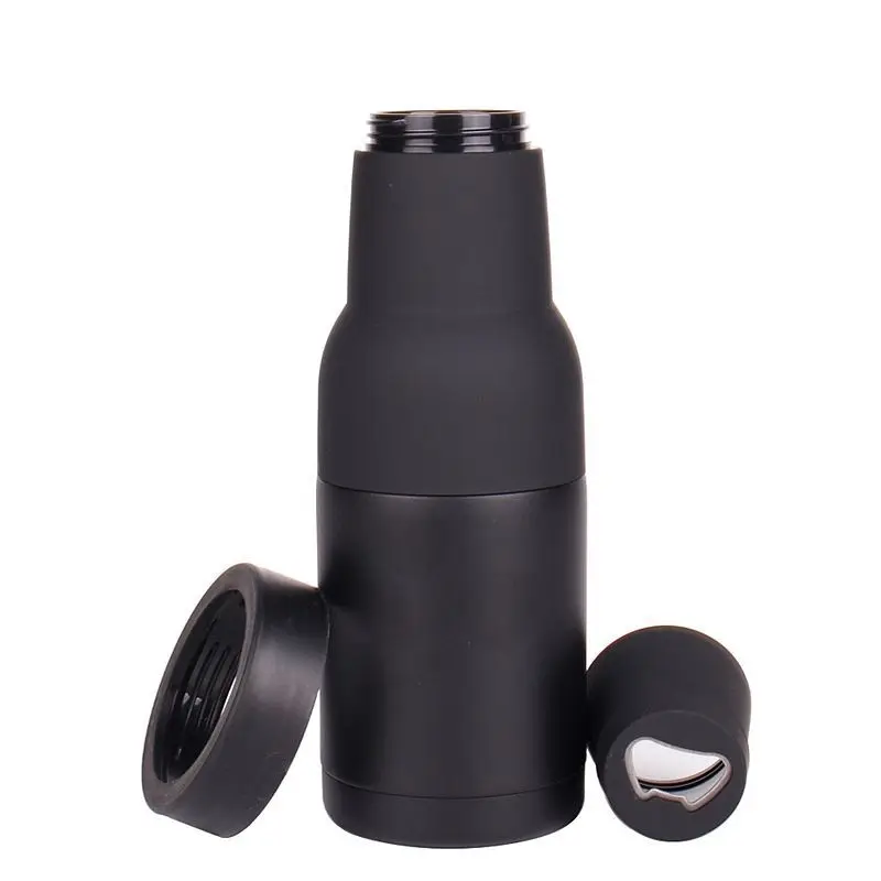 3 in 1 Can and Beer Bottle Double Wall Stainless Steel Insulated wine Can Cooler with Beer Opener 12oz Black