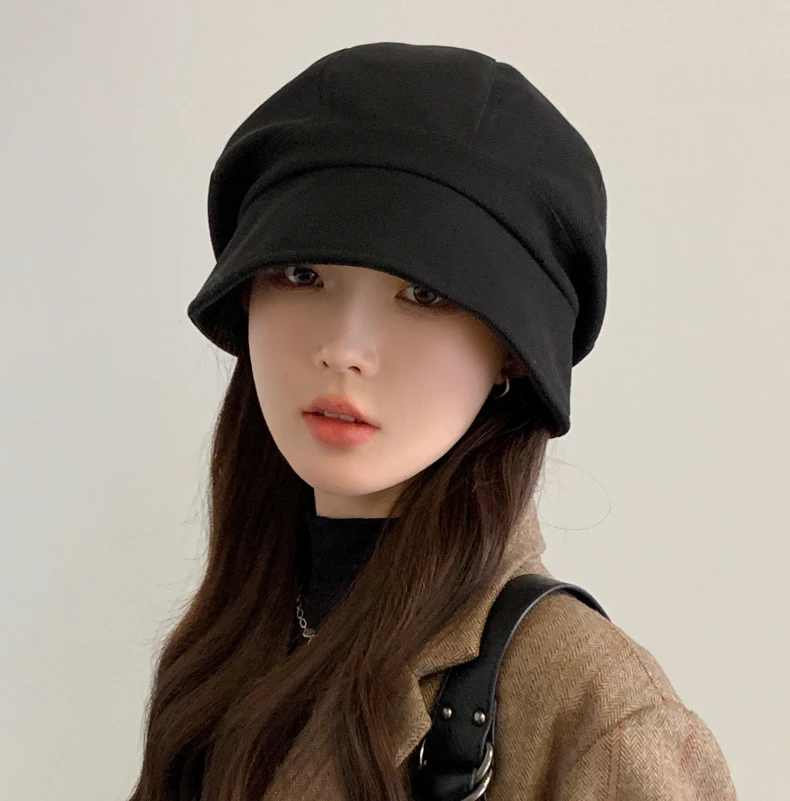 Temperament All Wear Fashion Hat Big Head Round Hat Solid Color Maroon Cap Letter Types of Berets Men