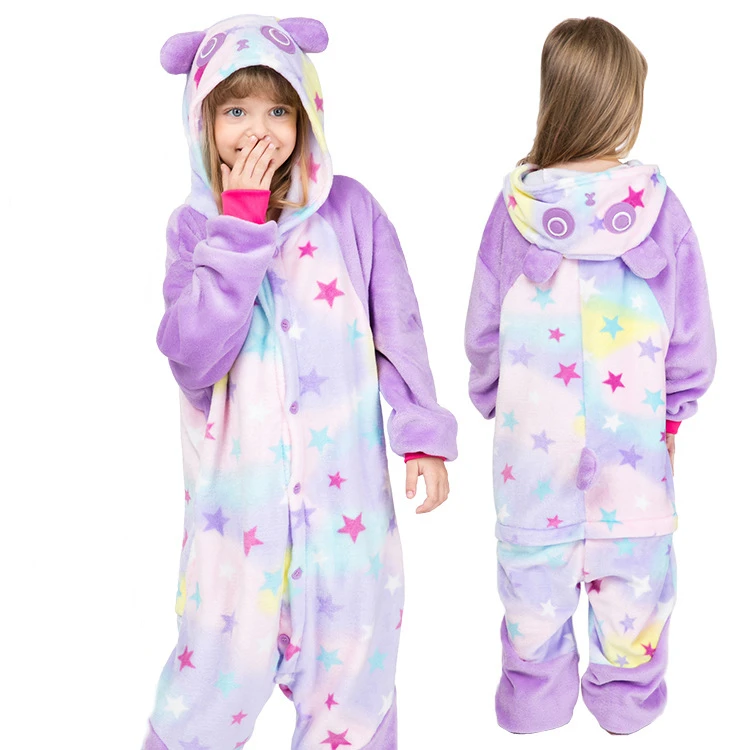 Autumn and winter rainbow panda baby flannel cartoon animal one-piece pajamas boys and girls children coral fleece costumes