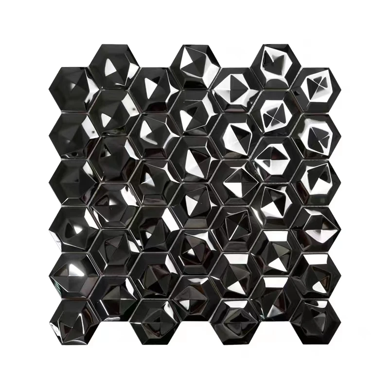 Luxury Wall Tiles 304 Stainless Steel Mirror  Black 3D Hexagon Metal Mosaic For Kitchen  Bathroom Living Room Background wall