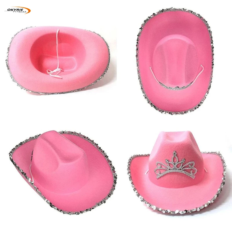 Дешевая ковбойская шляпа sombrero vaquero Rodeo Queen с блестками тиара розовая женской ковбойской шляпой