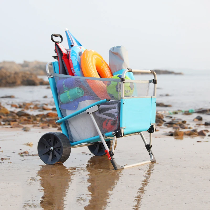 2 in 1 Outdoor Beach Cart Camping Wagon Folding Chaise Lounge Chair with Wheels