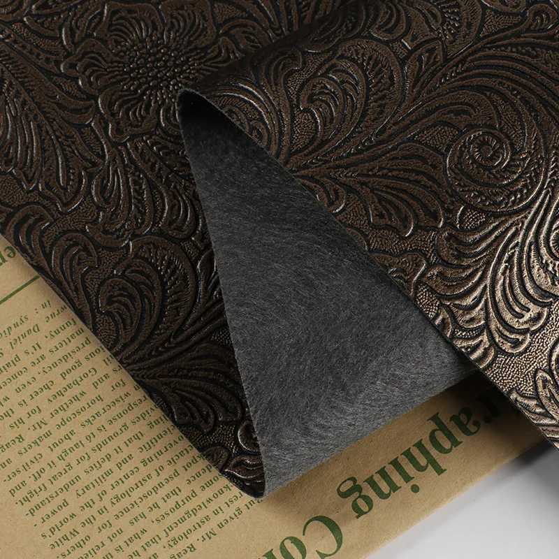 PVC artificial leather manufacturer Bronze metallic color 3d pattern pvc leather stocklots for phone case cover box package