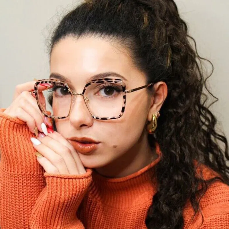 Sample Double Colors Tr90 Plain Spectacles Oversized square Frame Anti Eye Strain Blue Light Blocking Computer Glasses for Adult