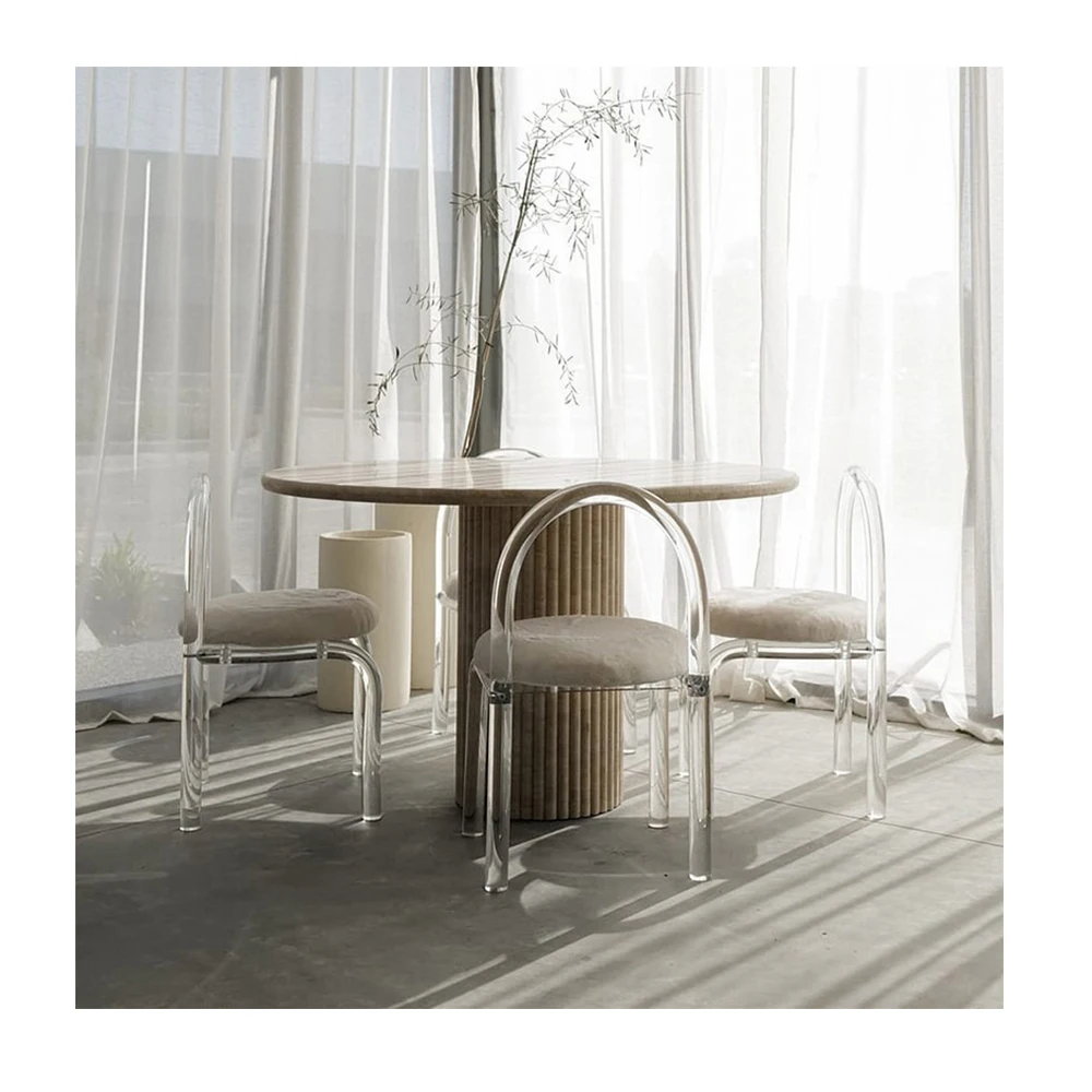 Customization natural stone round kitchen room furniture restaurant marble travertine top dining table