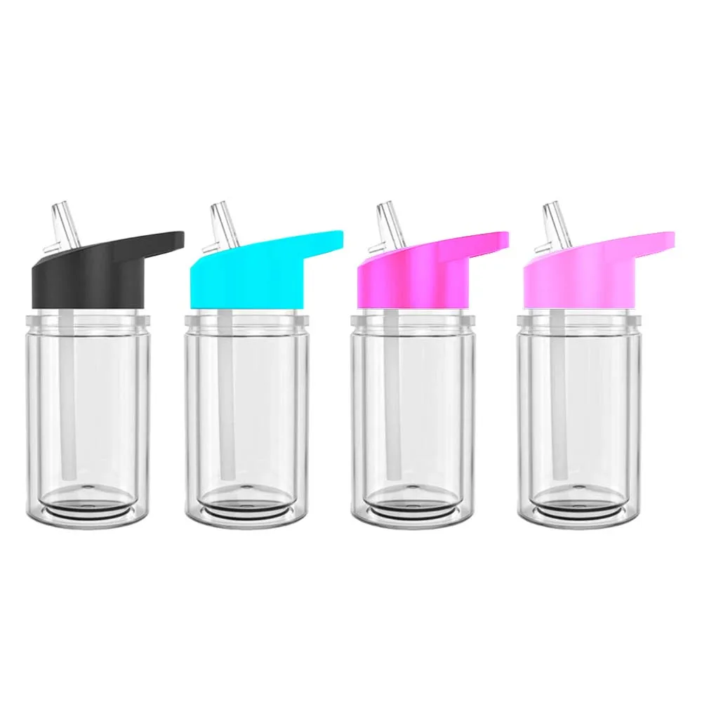 Usa 2 Days Delivery Diy Kids Tumbler Cups With Straw 10Oz Double Wall Custom Snow Globe Plastic Cups Pre Drilled