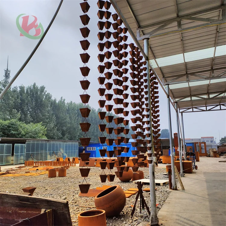 indoor waterfall rain water curtain for garden Corten Steel rain chain garden rain chain gutter drainage system