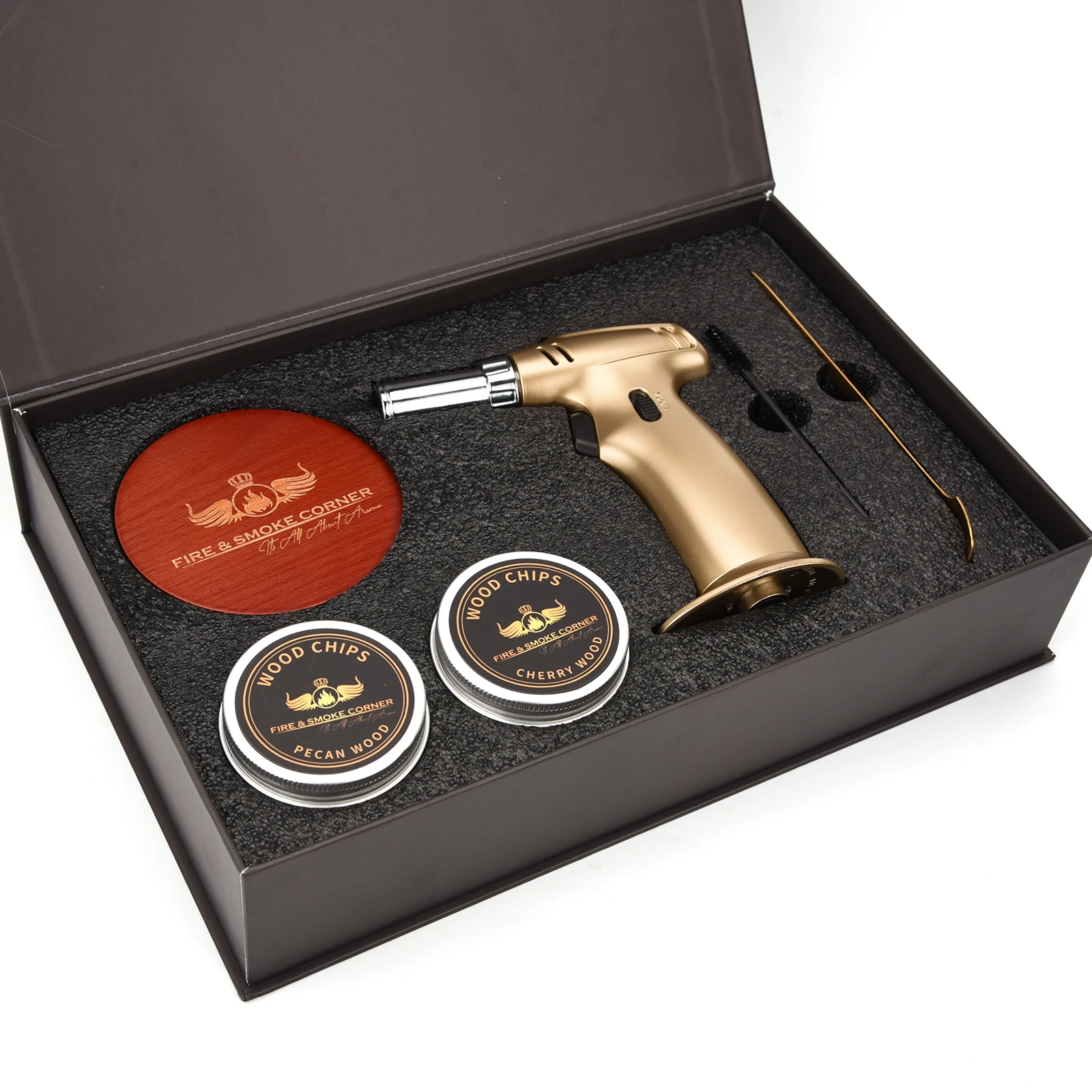 WEIBU Hot Selling bar Tools Cocktail Whiskey Wood Smoker Kit with Torch Old Fashion  Wood Smoker Gift Set for Father