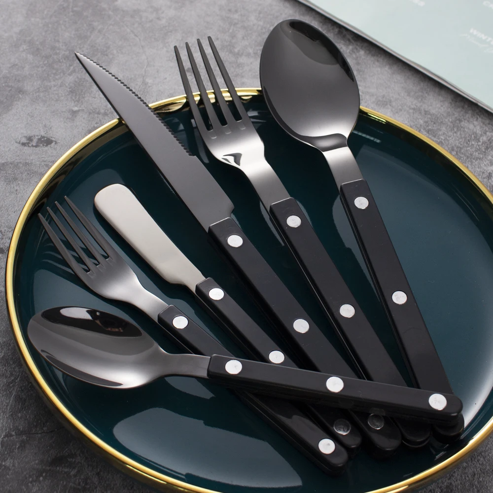 ABS Handle Stainless Steel 304 Cutlery Set Wholesale Knife Spoon Fork With Rivet Plastic Handle