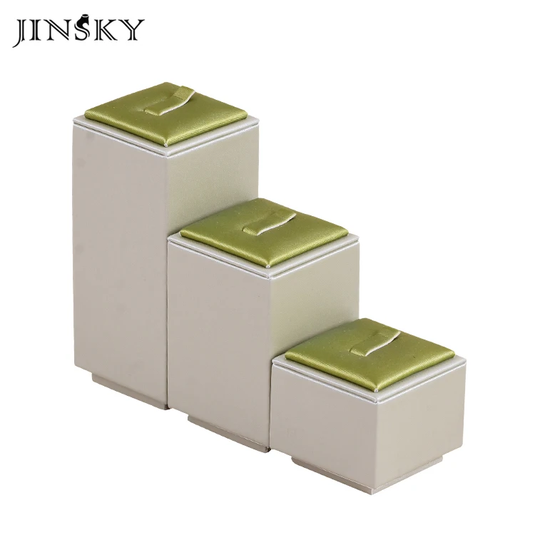 JINSKY exhibitor stands jewellery display stands wooden green color pu leather jewelry stand