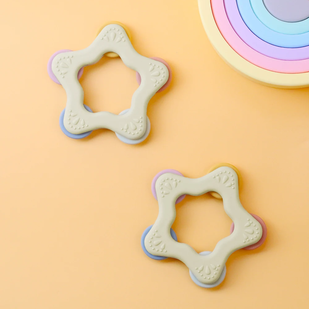 Wholesale Laser brand BPA Free Chewable Teething Toy Star shape Spinner Silicone Baby Teethers Toy