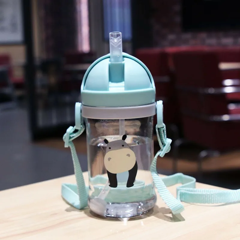 Cartoon Outdoor 250ml-350ml Baby Feeding Cup With Straw Children Learn Feeding Drinking Bottle For Kids