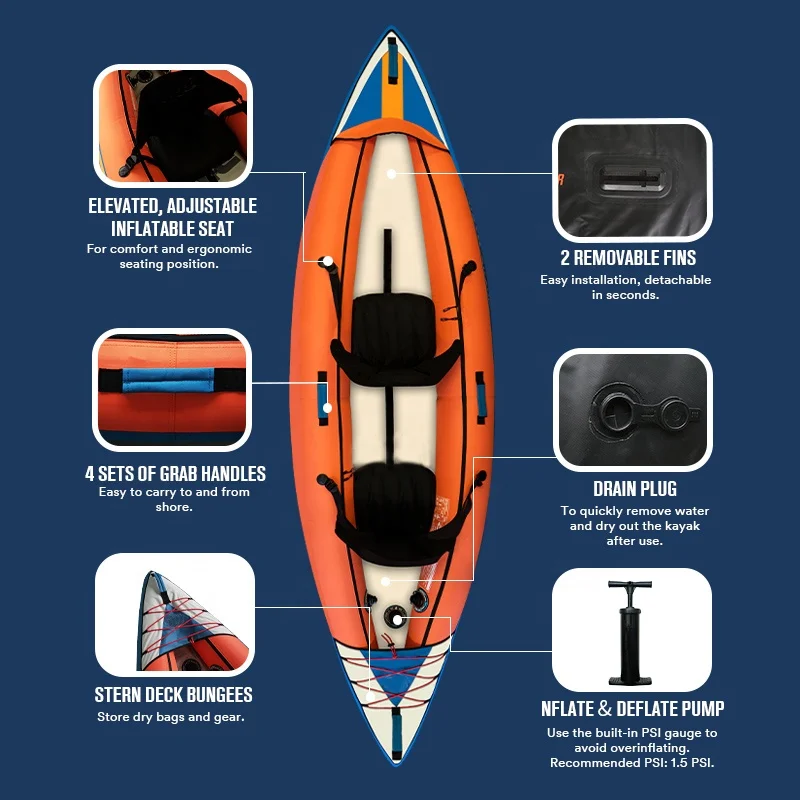 Oxford Kayaks Fishing 11.15 ft 2 Person Inflatable Canoe Kayaks for Sale with Dual Fins