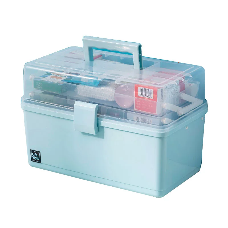 Medical 3 Layer First Aid Kit Plastic Drug Box Multi-functional Medicine Cabinet Family Emergency Kit Box With Portable handle