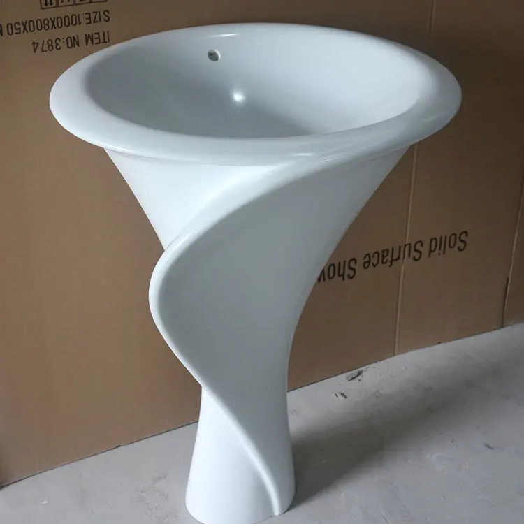
Bathroom Washbasin Flower Shaped Freestanding Basin Solid Surface Stone Standing Sink 