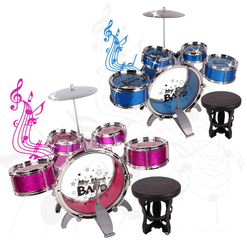 Kids big metal electroplating drum steel jazz drum set percussion musical instruments with chair