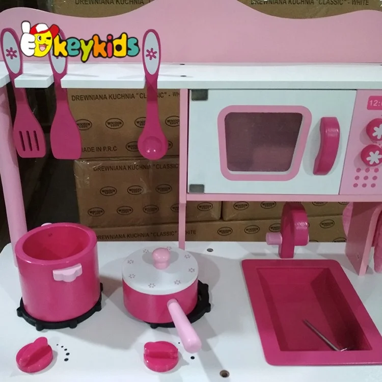 best sale kids wooden pink toy kitchen for pretend W10C045