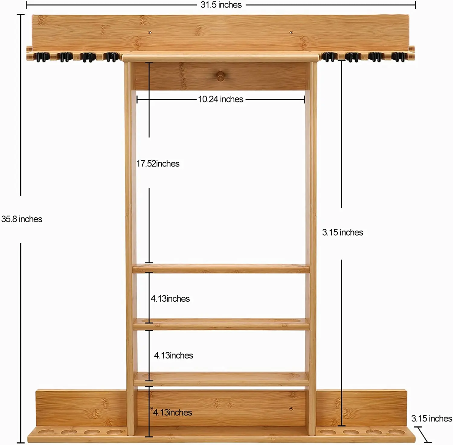 Wall Mount Holds 8 Cues and Full Set of Balls Pool Cue Rack Bamboo Pool Sticks Holder For Billiard Room