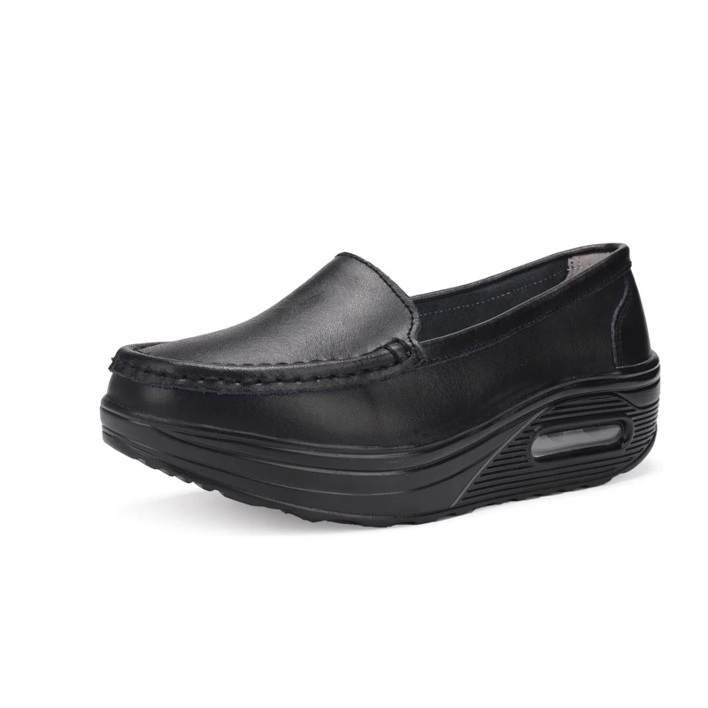 Hospital Nurse Shoe Comfortable Cow Leather Anti Slip White Nursing Shoes For Nurse with Elastic Contraction Band Air Cushion