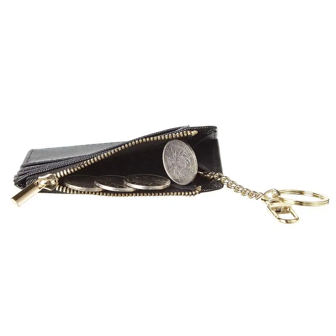 Free Sample Ladies Colorful Slim Custom Black Leather Keychain Card Holder Rfid Blocking With ID Window