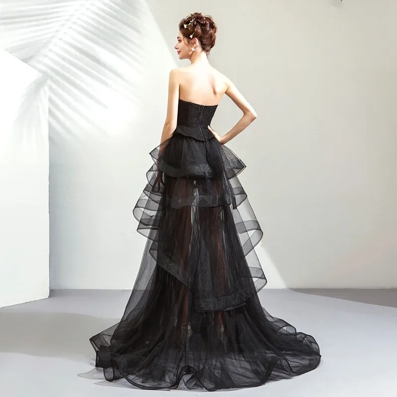 New Style Strapless Black Sexy See Through Lace Elegant Maxi Evening Dress For Women Party Wear