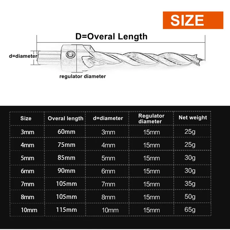 7pcs Woodworking Drill Bits Set 3mm-10mm High Speed Steel Wood Drilling Countersink drills