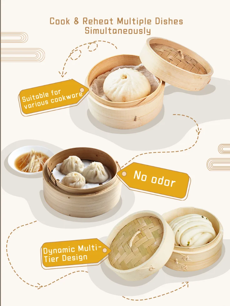 Artisanal Bamboo Steamers in Various Sizes  2 Tier Design for Culinary