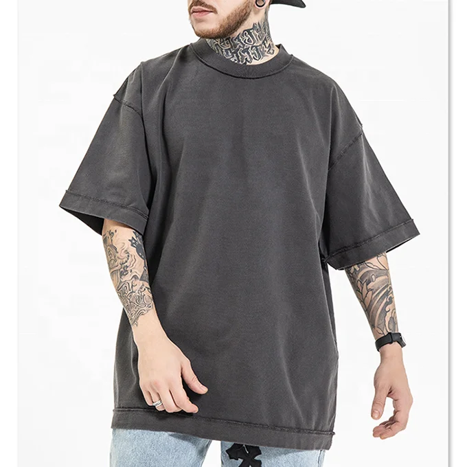 Custom screenprint print logo oversized tshirt stonewash t shirt 280gsm 230gsm acid stone washed t-shirt blank for men