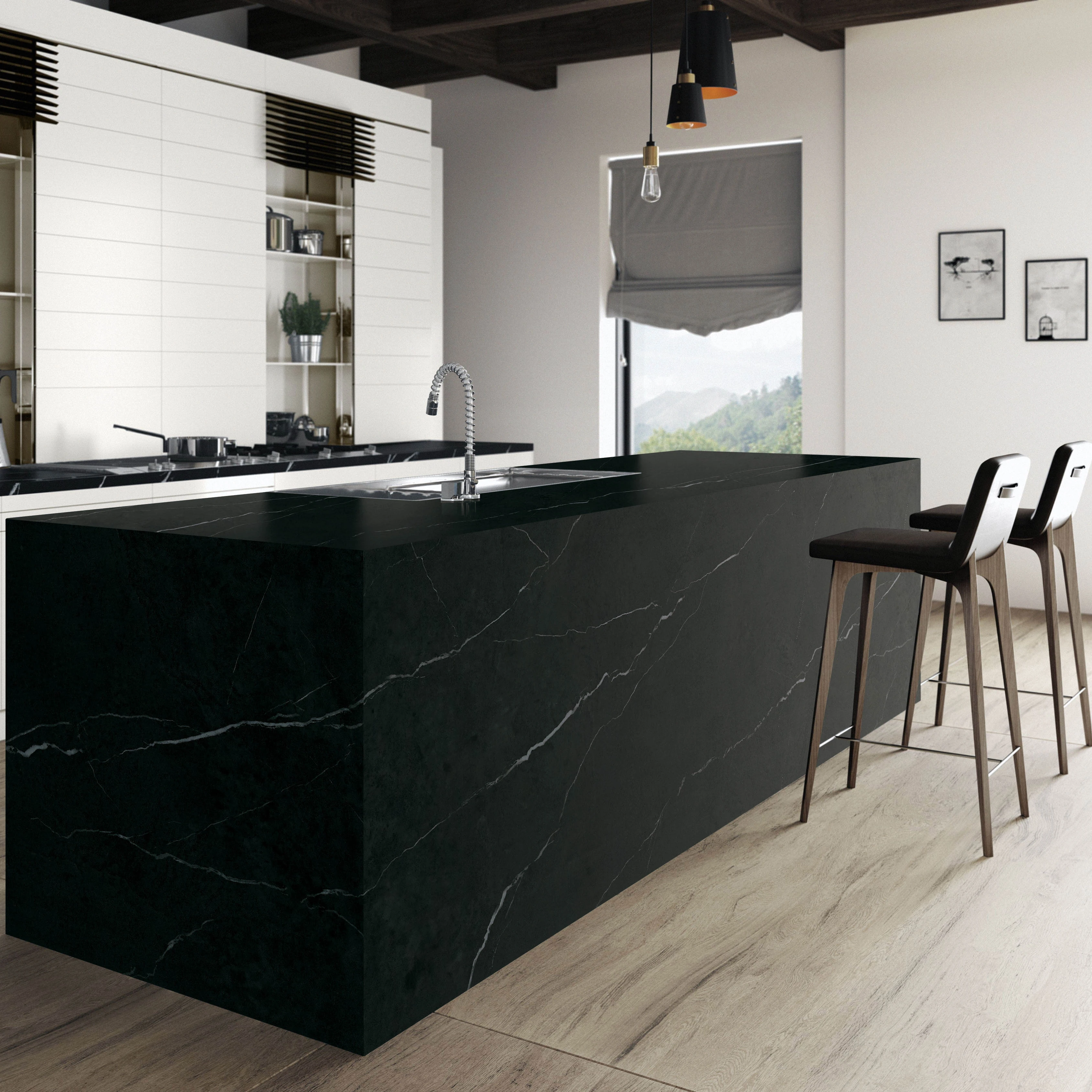 Nero Marquina Black and White Marble Porcelain Slab Tile Floor and Wall Kitchen Bathroom Sintered Stone