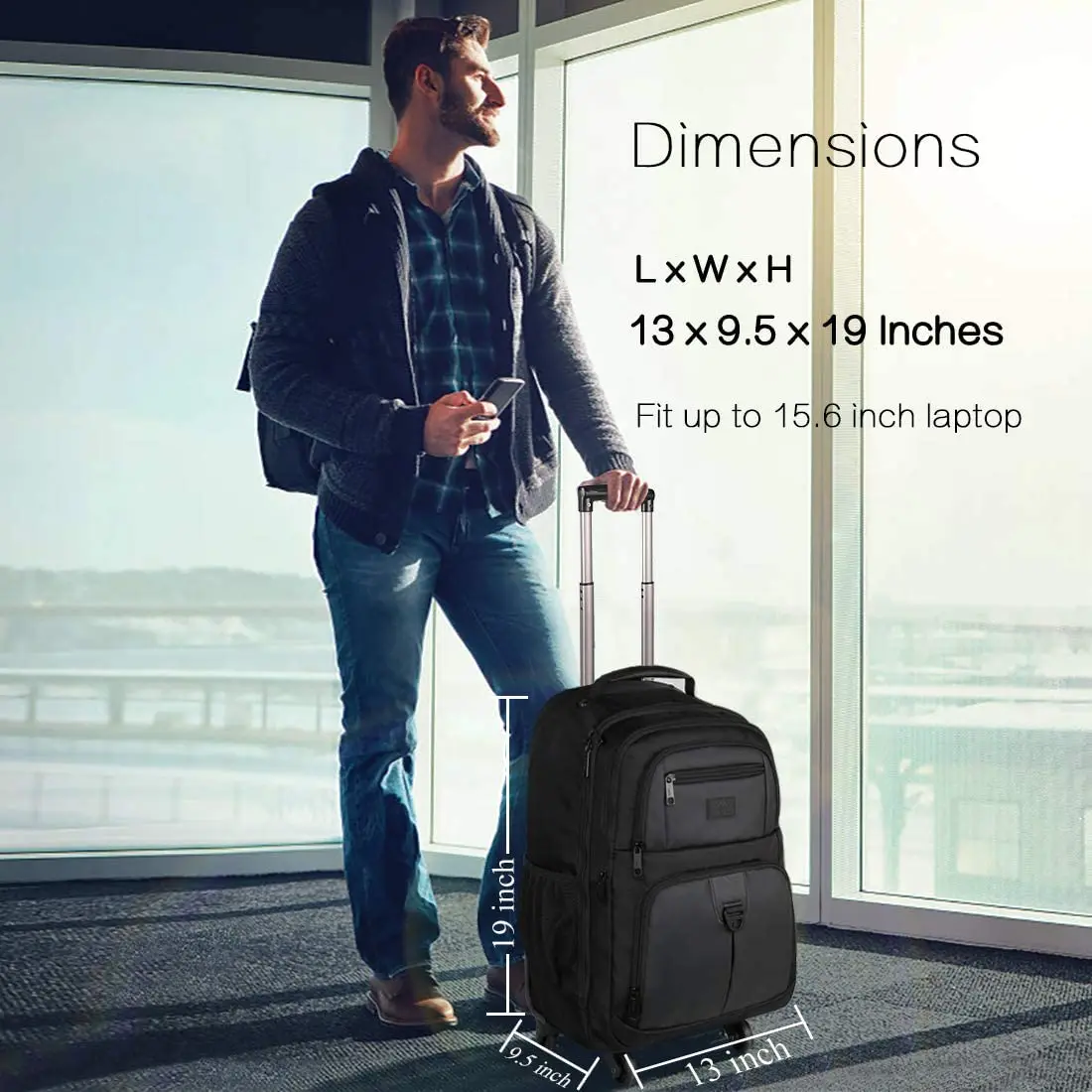 Large Rolling Wheeled Backpack Business Travel Carry on Luggage Suitcase Bag Durable Roller College School Computer Book bag